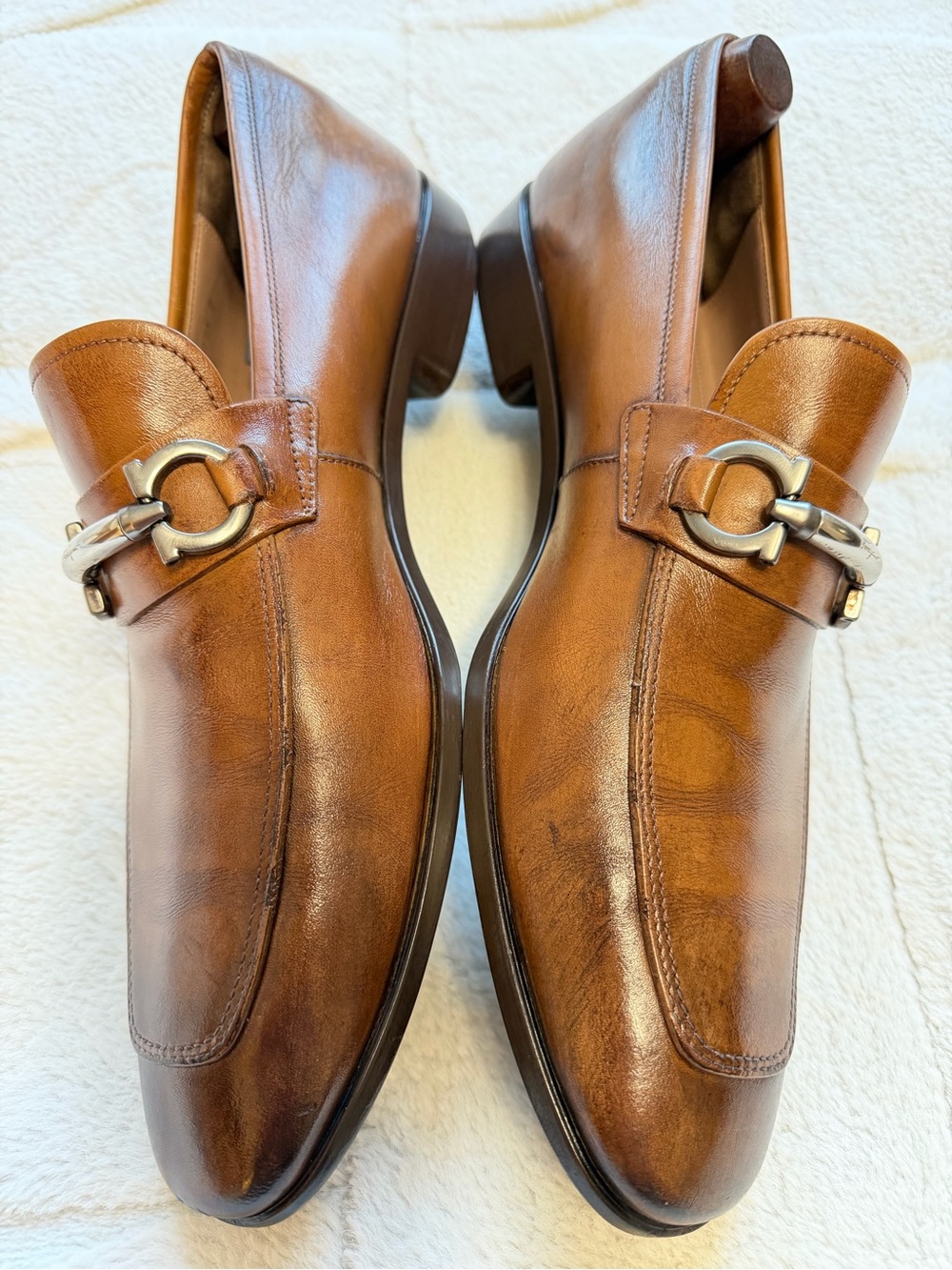 $1,090 Salvatore Ferragamo Brown Leather Gancini Buckle Horse-bit Loafers 10.5 D - Picture 7 of 16